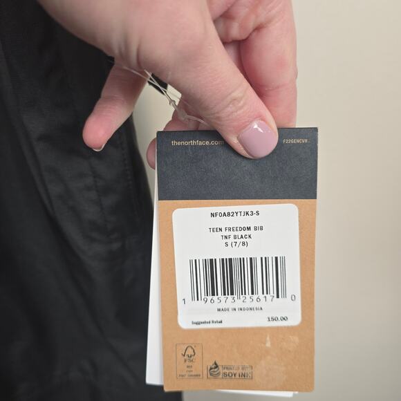 The North Face Teen Freedom Bib Size S/7-8 Snow Pants Winter Black Insulated - Picture 3 of 5